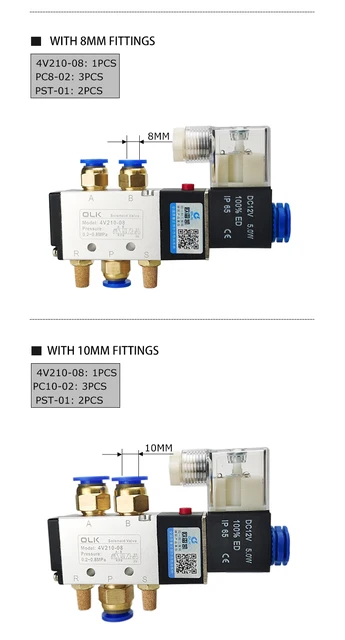 Elettrovalvola Pneumatica 4V210-08 DC12V - 5 Vie 2 Posizioni, Con Accessori