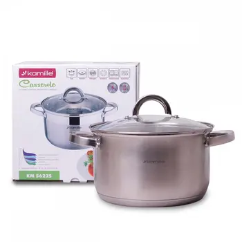 

5.1l stainless steel pan with lid and hollow handles Kamille, suitable