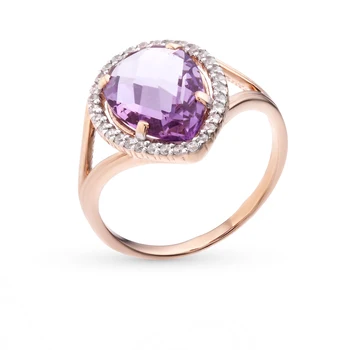 

Gold ring with amethyst and cubic zirconia sunlight sample 585 test