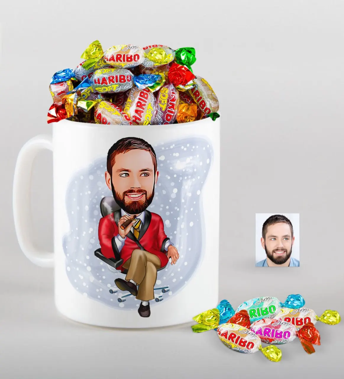 Персонализированные Mr Boss Caricature кружки и харибо Fruitbons конфеты подарок Seti-2