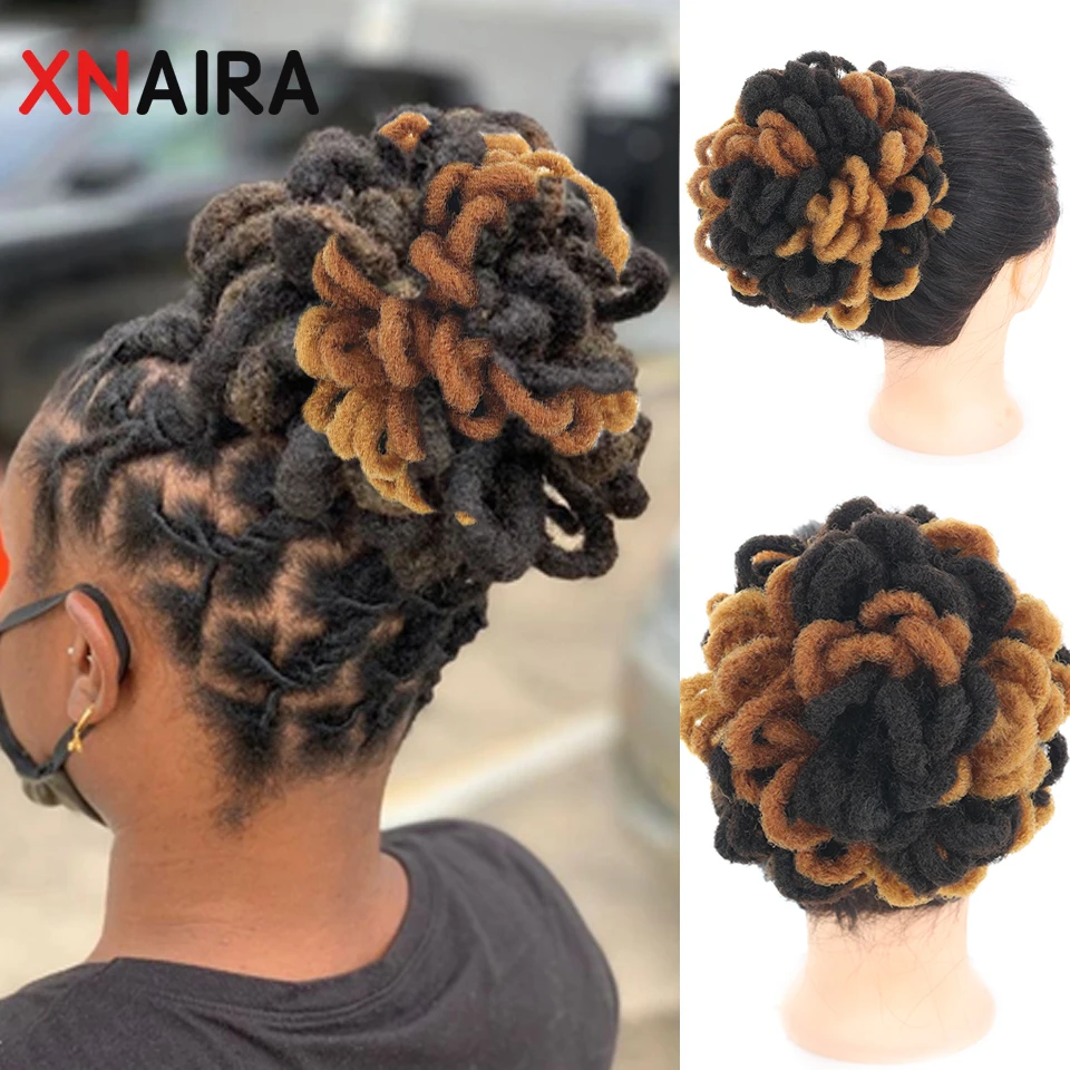 

Synthetic DreadLock Hair Bun Band Faux Locs Afro Chignon Drawstring Ponytail Clip In Hairpiece For Fake Hair Black Women