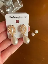 Clásico de alta calidad grande de imitación gota de agua perla Clip en pendientes sin Piercing para las mujeres de la boda Clips de oreja regalo