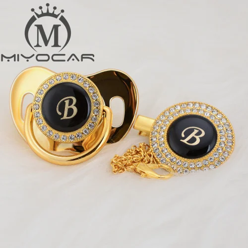 MIYOCAR, золотое, серебряное название, инициалы, Буква B, красивая, шикарная соска и соска, клипса, BPA бесплатно, пустышка, блестящая, уникальный дизайн, LB - Цвет: LB-8  0-6M
