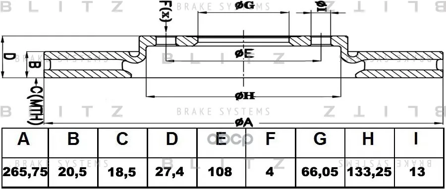 Диск Тормозной Citroen Berlingo/Xantia/Xsara/Bx 87-/Peugeot 206/305/306/405/Partner 87- Blitz арт. BS0107