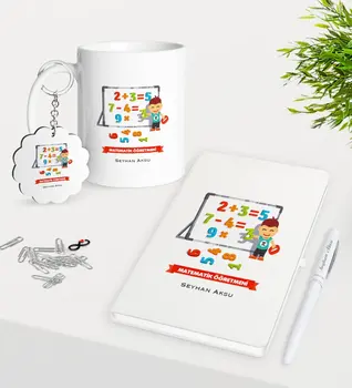 

Personalized Math Teacher Mug Keychain White Notebook Pen Gift Seti-5