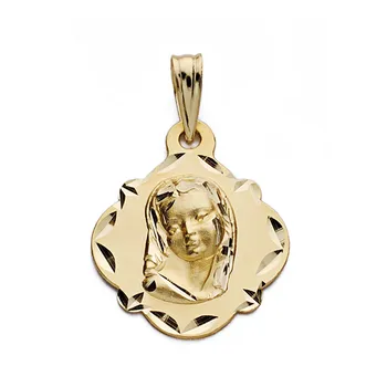 

Medal 18k gold pendant 19mm. Virgin Girl edge forms carved-Customizable-RECORDING INCLUDED IN THE PRICE