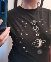 Women's T-Shirts Short-Sleeve Embroidery Black Top White Fashion-Star Korean Casual O-Neck