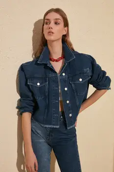 

Trendyol Skirt Tip Tassels Crop Denim Jacket TWOAW20CE0033