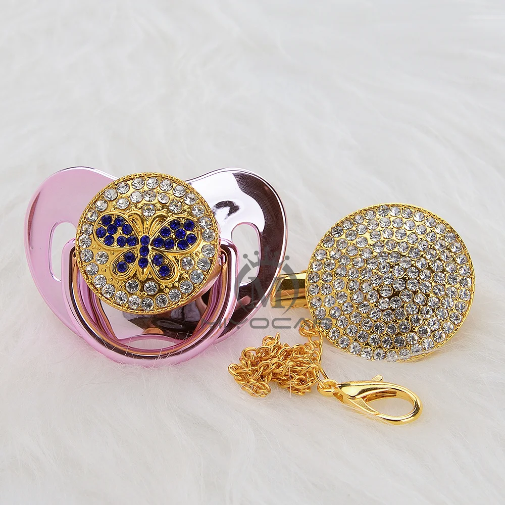 

MIYOCAR Bling pacifier and pacifier clip set bling butterfly pacifier chain holder bling Rhinestone pacifier unique design ABBF