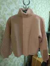 Knitted Pullover Sweater Lantern-Sleeve Turtleneck Simplee Casual Winter Autumn Solid