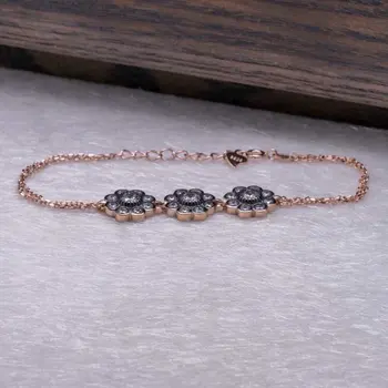 

925 Sterling Silver Diamond Montür Daisy Bracelet