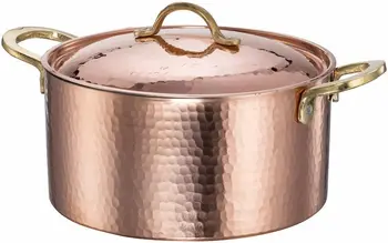 

New DEMMEX 1.2MM Thick Hammered Copper Soup Pot Stew Pan Casserole, 3.8 Quart (3.8 Quart)