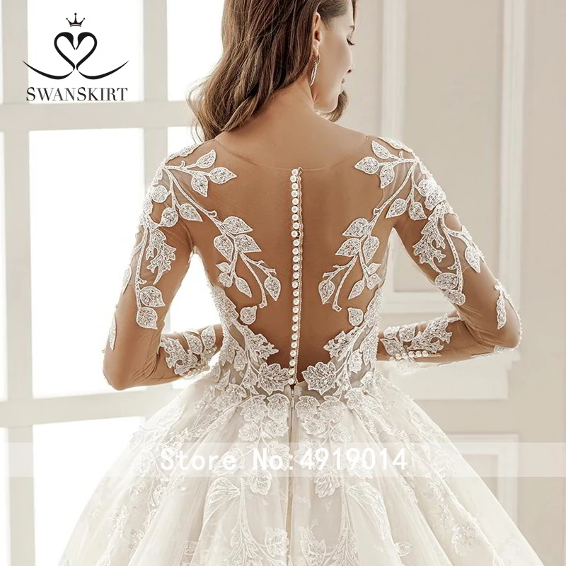 Swanskirt Гламурные Vestido de novia Аппликации бальное платье свадебное платье цветочные цветы бисером Часовня Поезд свадебное платье SZ02