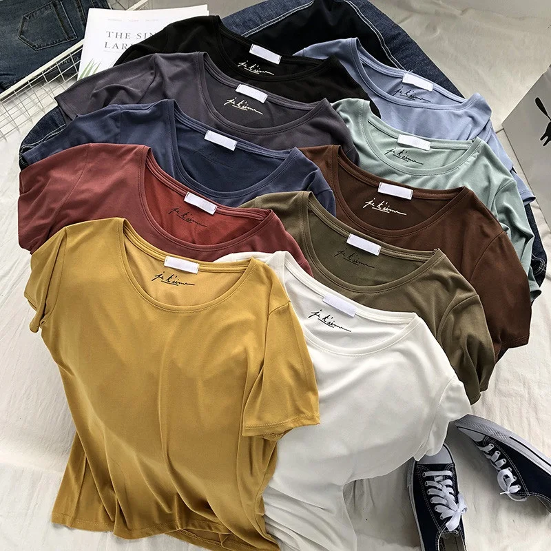 

Obrix Casual Style Female Cotton T-Shirt O-Neck Short Sleeve Solid Pattern Regular T-Shirt For Women