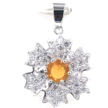 

32x21mm New Arrive Geometric Flowers Silver Pendant Created Golden Citrine For Women Zircon Hot Pick Dating Party Girls Jewelry