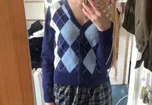 Suéter Vintage de manga larga con cuello en V para mujer, cárdigan corto de punto para otoño e invierno, estilo inglés, 2020
