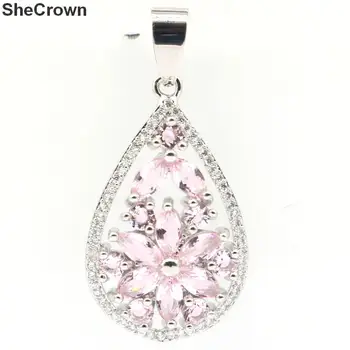 

34x18mm Romantic Drop Shape Created Pink Kunzite CZ Woman's Jewelry Silver Pendant