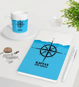 

Personalized Captain White Notebook Pen Turkish coffee Cup Seti-10