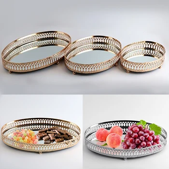 

1Pc Nordic Glass Mirror Hollow-carved Round Tray Party Decorative Fruit Dessert Storage Plate