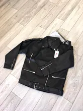 Jacket Coat Fitaylor Faux-Leather Loose Outwear Casual PU Sashes Black Tops Bf-Style