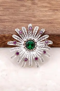 

Talisman of Sun Filigree Embroidered Silver Brooch 295Hand Made Jewellery