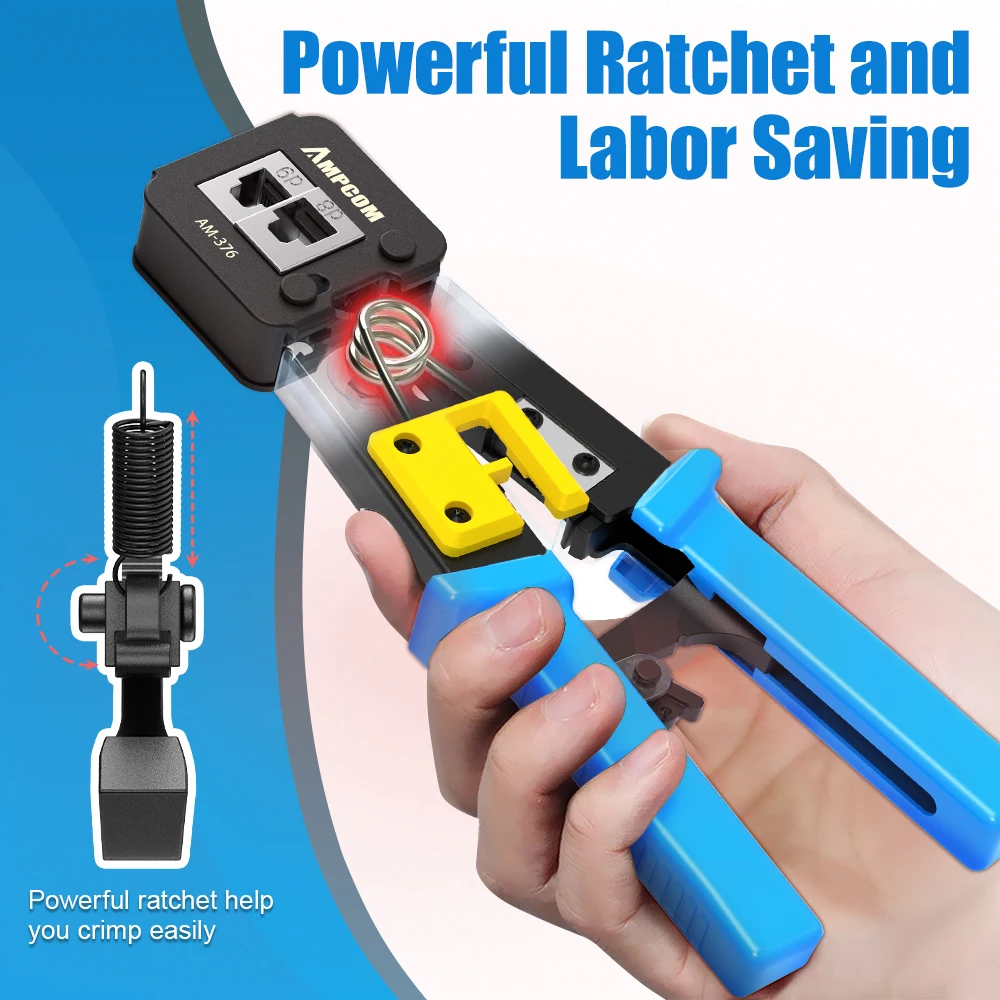 AMPCOM RJ45 압착 도구 통과 Cat5 Cat5e Cat6 크림퍼 커터 스트리퍼 RJ45 RJ12 RJ11 8P 6P 엔드 패스 스루 커넥터