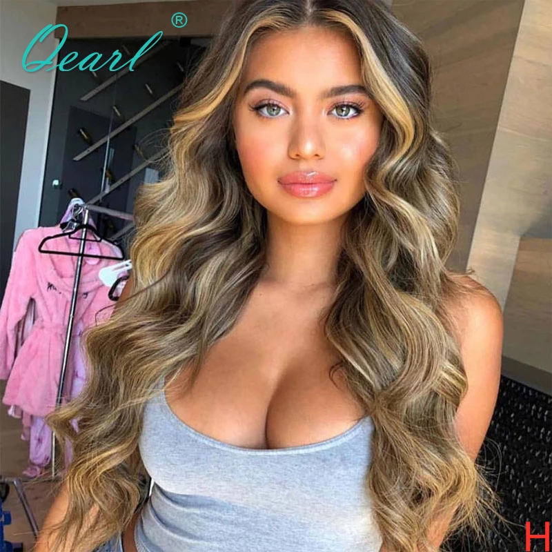 

Ombre Highlights Color Human Hair Wig 13x4/13x6 Lace Front Wigs Indian Remy Wavy Blonde Highlights 130% 150% Preplucked Qearl