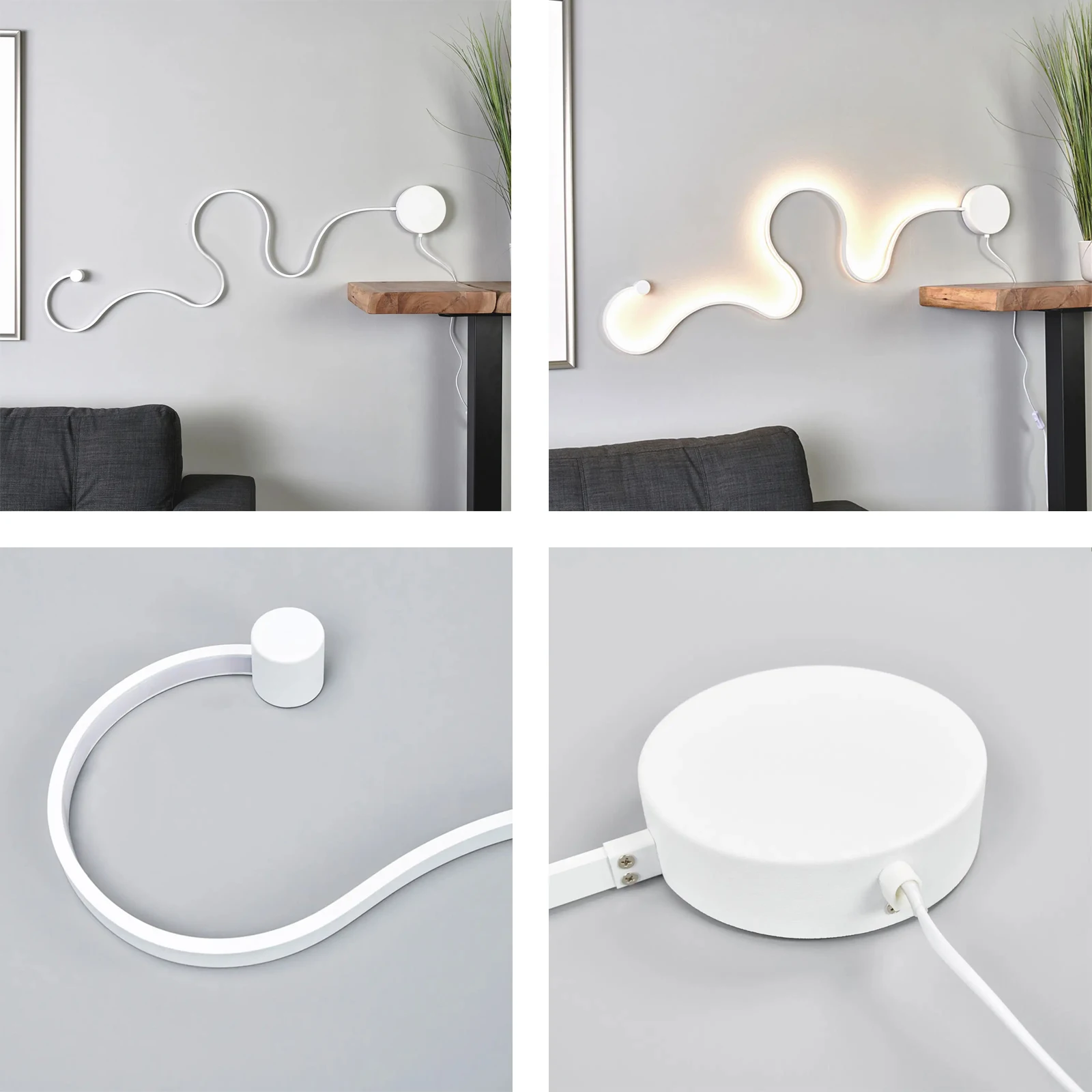 Applique murale moderne à LED 28W blanc lampe incurvée serpent lumière mur  mur salon chambre 230V