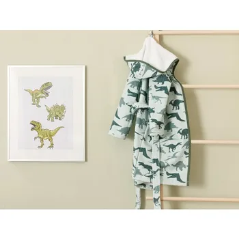 

English Home Dinosaurs Velvet Kids Soft Cute Stylish Good Quility Bath Towel Chidren's ClothingBathrobe 8-10 Ages Green