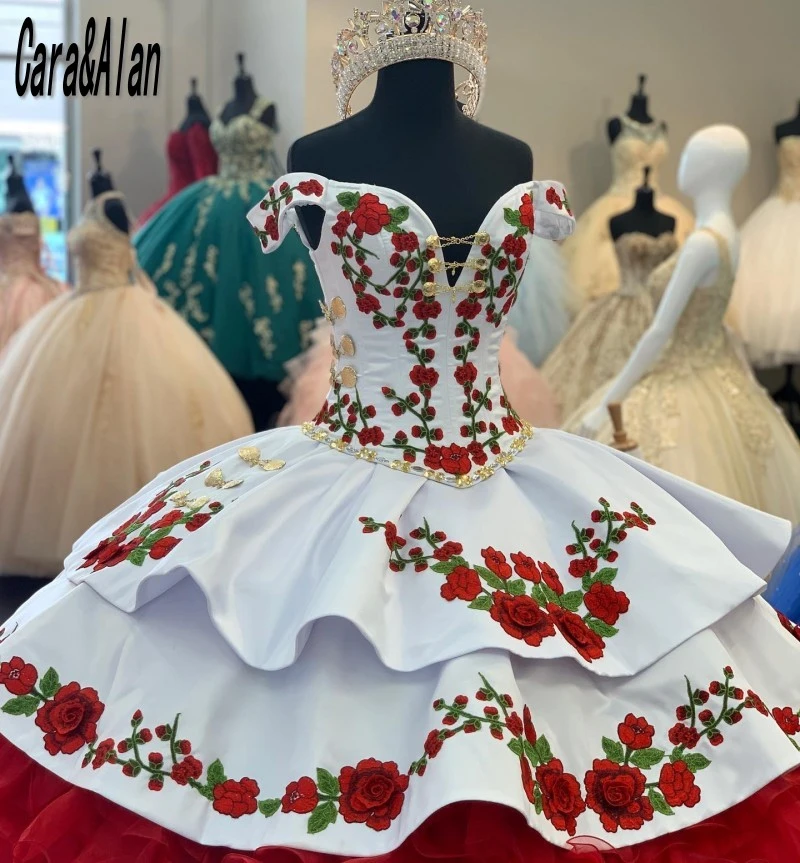 Quinceanera 白い赤いロングドレス 大きいサイズ アップリケ付き ふくらんでいる 柔らかい 16個のボールガウン Quinceanera Dresses Aliexpress