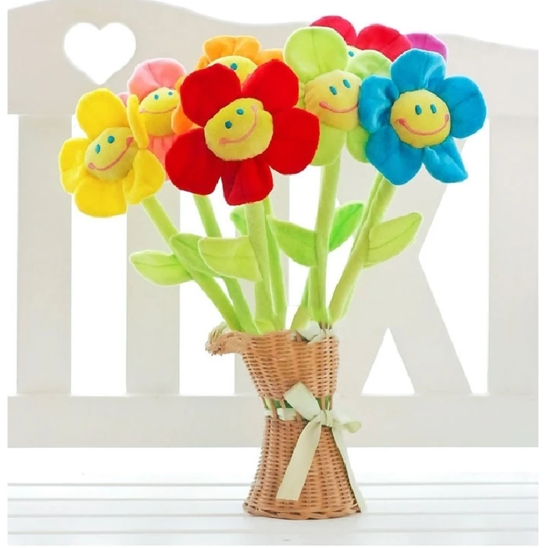 Household Toys 10pcs Curtain Accessories Cute Smile Cartoon Sunflower Rose Plush