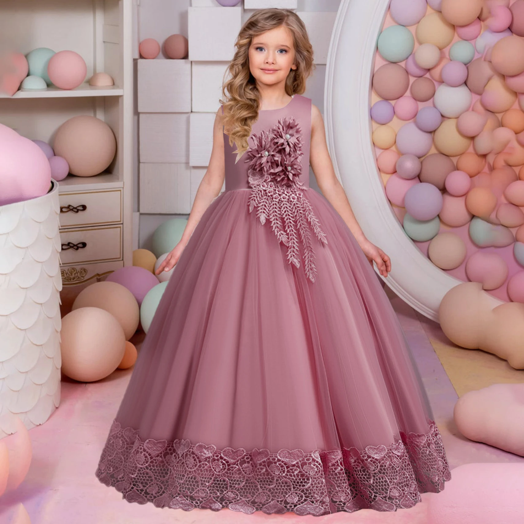 Vestido de flores Navidad para fiesta de boda, Vestido largo de princesa para desfile, vestidos para niñas, ropa de noche Formal| | - AliExpress