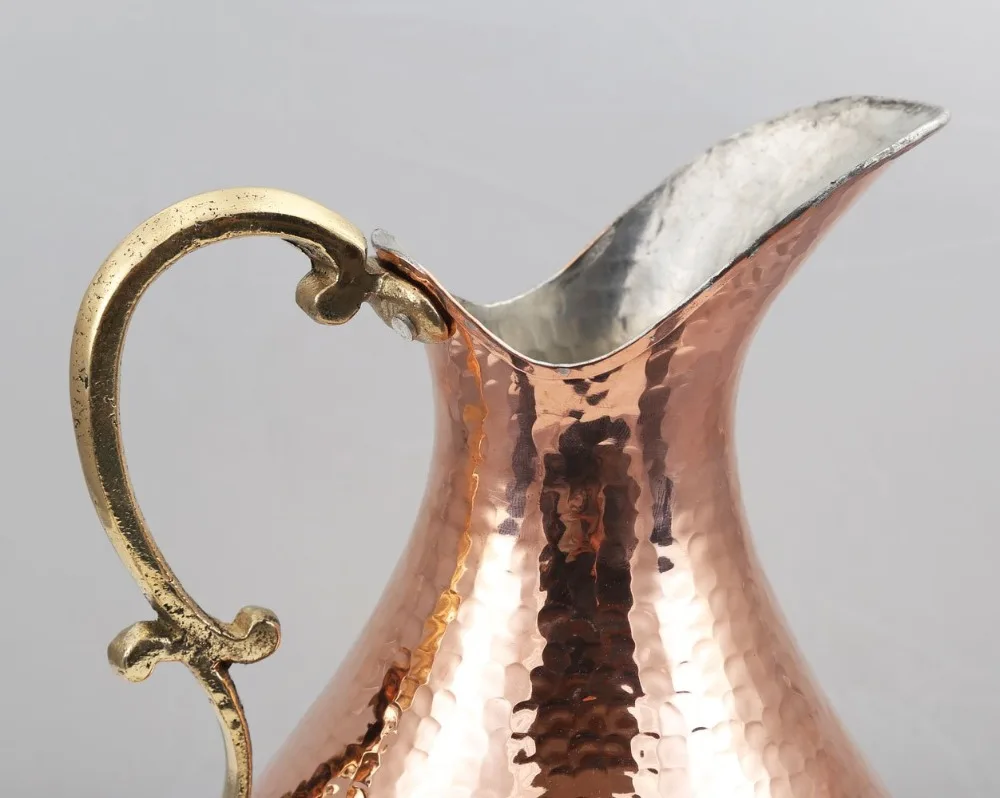 6- Premium Quality Copper Wine Pitcher Water Jug Wine Jug Pure Copper Pitcher Carafe Handmade , Hand Hammered Made in Turkey Drinkware 2 Lt (70 fl oz) Cristmas Gift Box Hand Carved Hand Crafted