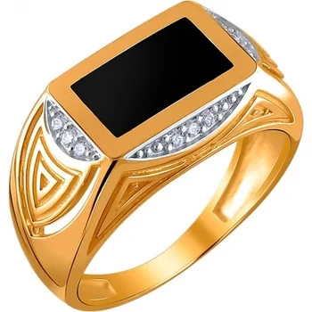 

Esthete ring with cubic zirconia and Onyx in red gold