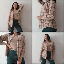 Plaid Shirt Tops Long-Sleeve Office Women Coat Loose Ladies Karsany And