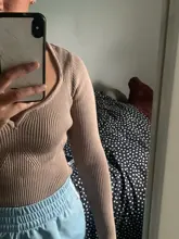 DEAT-suéter de punto con cuello cuadrado corto para mujer, Jersey holgado de manga larga con cuello en V, moda de otoño, 13U090, 2021