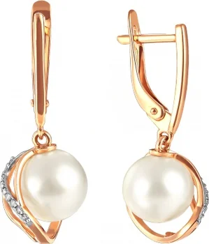 

Примаэксклюзив earrings with pearls and cubic zirconia in red gold