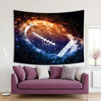

Tapestry American Football on Space Flame Sport Poster Style Artwork Printed Blue Yellow White