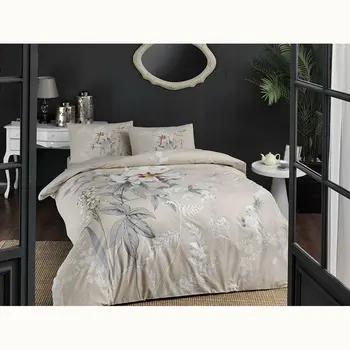 

Tac Textile Ranforce Frida Soft Feel Hypoallergenic % 100 Cotton 3 Pieces Single Duvet Cover Set with Flat Sheet cream