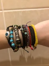 Pulsera Vintage de cuero Natural para hombre y mujer, turquesas naturales trenzadas hechas a mano, cuerda de ojo malvado, brazalete con abalorios, joyería