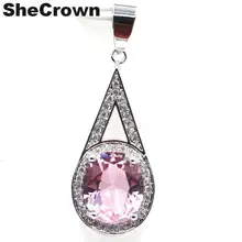 39x14 мм красивый розовый кунцит Белый CZ подарок для девочек серебряный кулон