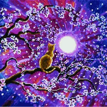 Алмазная мозаика GF 3521 Кот в цветах сакуры 40*50