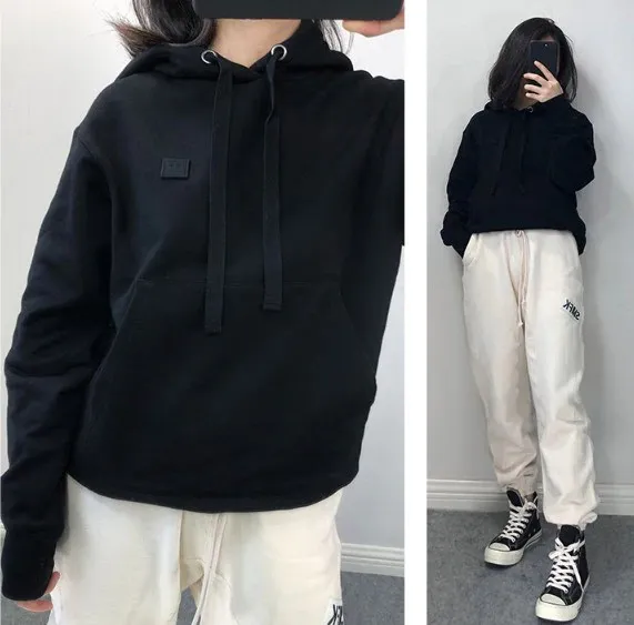 

Woman Hoodie Casual Loose Hoodie Plus Velvet Pullover Lady Solid Color Sweatshirt