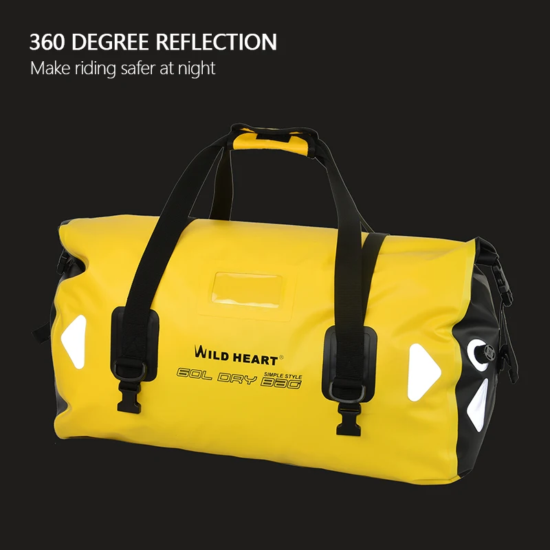 Heißer Verkauf wildes Herz wasserdichte Reisetasche 40l 66l 100l wasserdichte Motorrad tasche 500d Plane Motorrad tasche Camping Reisetasche – Detail 6