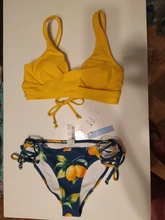 Swimsuit Women Bikini-Sets Bathing-Suits Lemon CUPSHE Lace-Up Print Two-Pieces Sexy Yellow