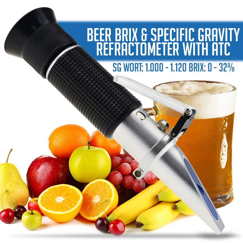 Optical Beer Brix & Specific Gravity Refractometer with ATC Optic Dual Scale 0~32% 1.000-1.120 SG Wine Wort Making | Инструменты
