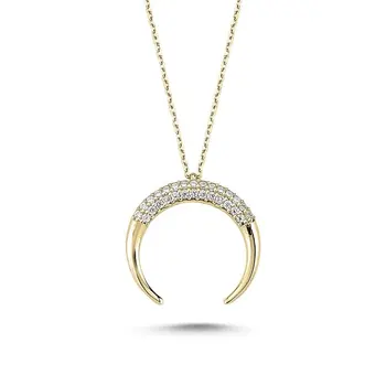 

Angemiel 925 Silver Zircon Stone Reverse Crescent Necklace-Gold Plated