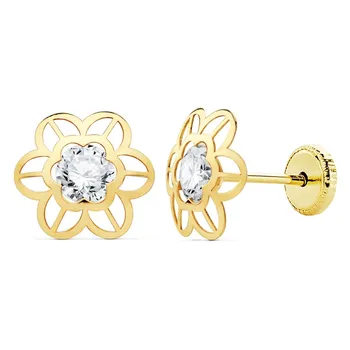 

Earrings 18k gold daisies 9mm. Puffs center cubic zirconia [AC0927]