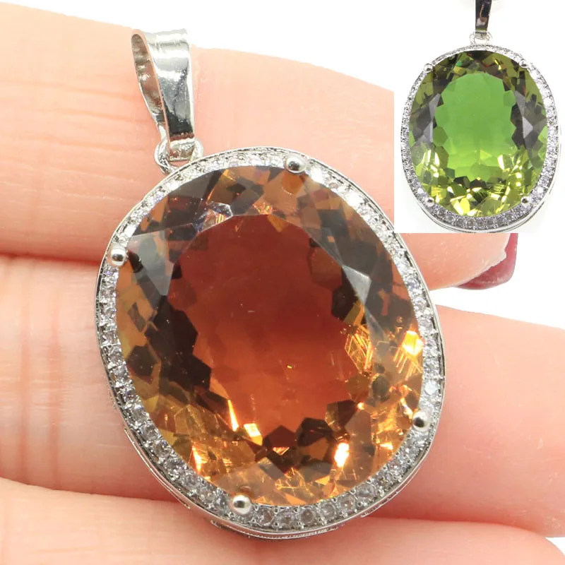 40x21mm Big Oval Jewelry Set Color Changing Zultanite Alexandrite Topaz CZ Women Silver Earrings Pendant