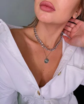 

Double necklace emberens 5032 with silver color locket new autumn winter 2020 shipping from Russia Russian production
